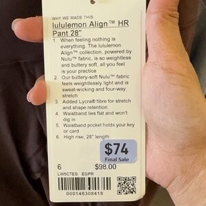 NWT lululemon Align™ High-Rise Pant 28" - espresso size 6